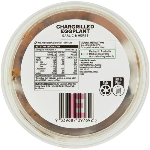 Woolworths Chargrilled Eggplant 120g bunch