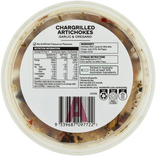 Woolworths Chargrilled Marinated Artichokes 120g bunch