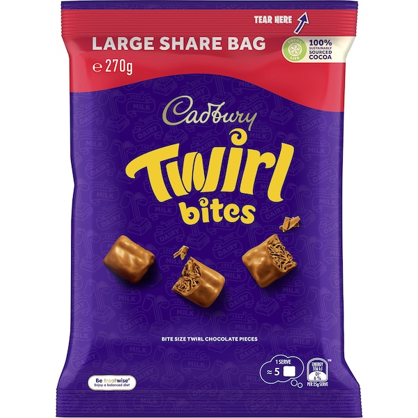 Cadbury Twirl Milk Chocolate Bites Large Snack & Share Bag 270g