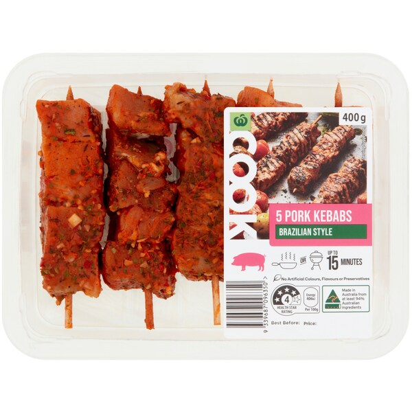 Woolworths Pork Kebabs Brazilian Style 400g