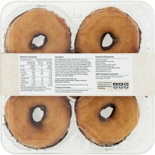Woolworths Chocolate Iced Donuts 4 Pack bunch
