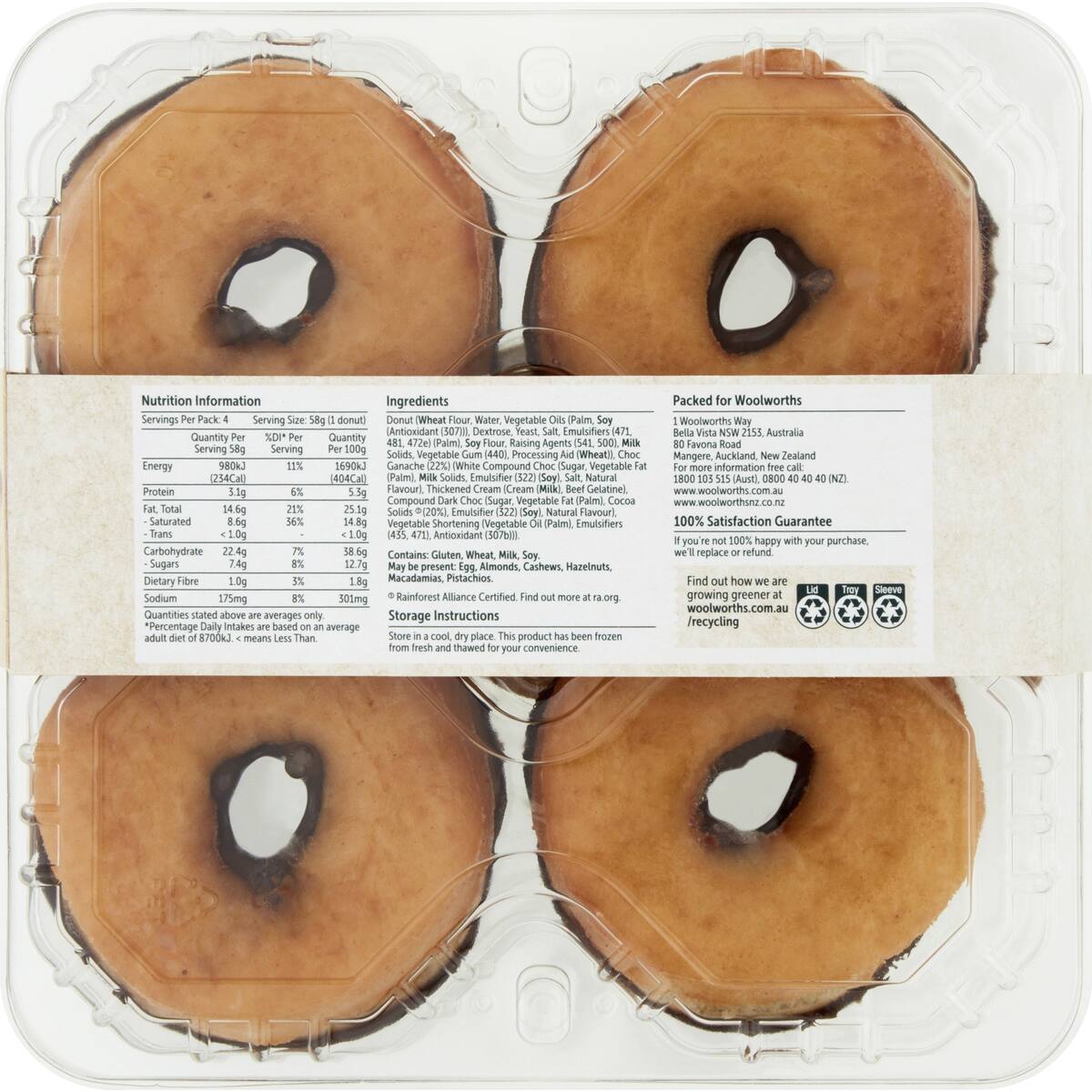 Woolworths Chocolate Iced Donuts 4 Pack bunch