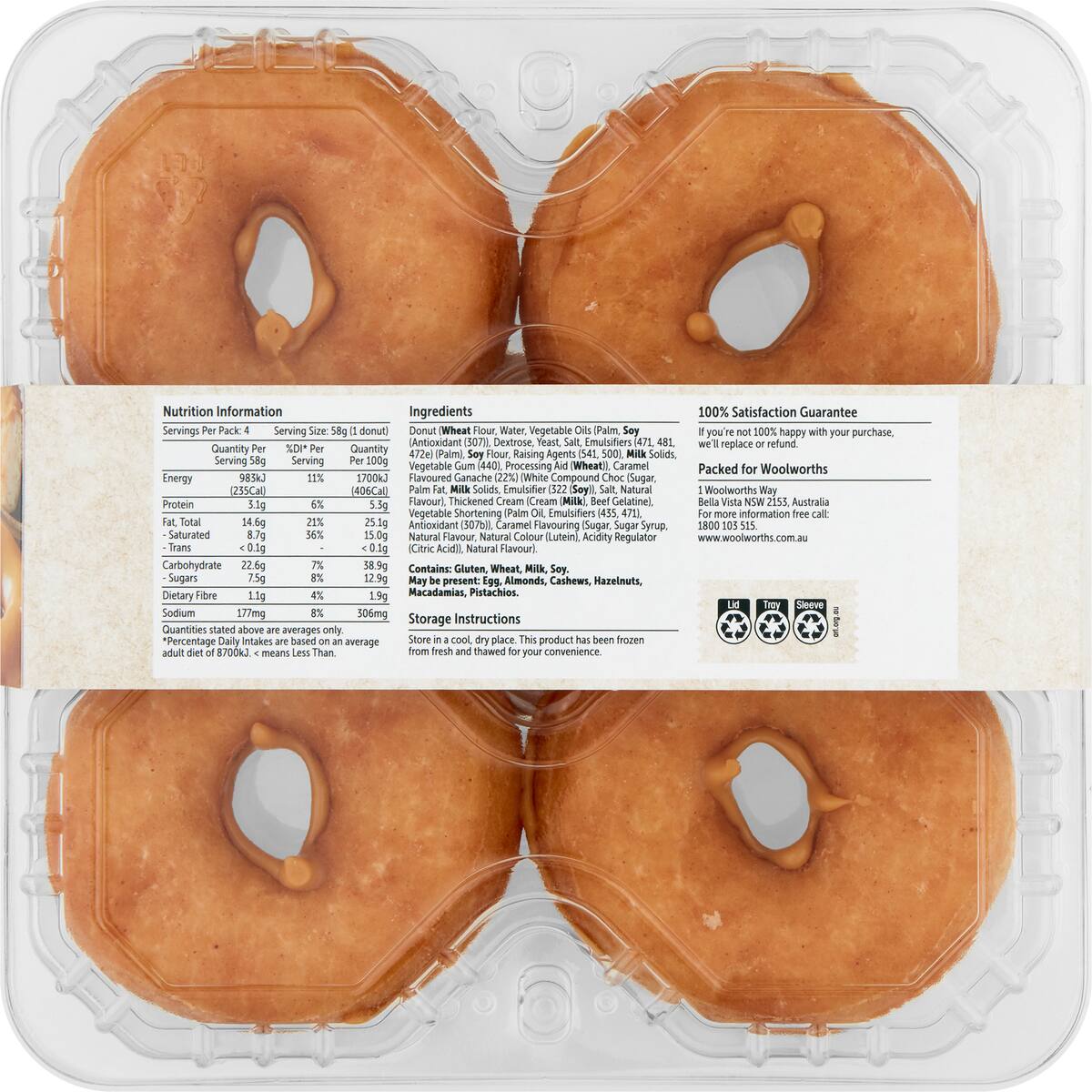 Woolworths Caramel Iced Donuts 4 Pack bunch
