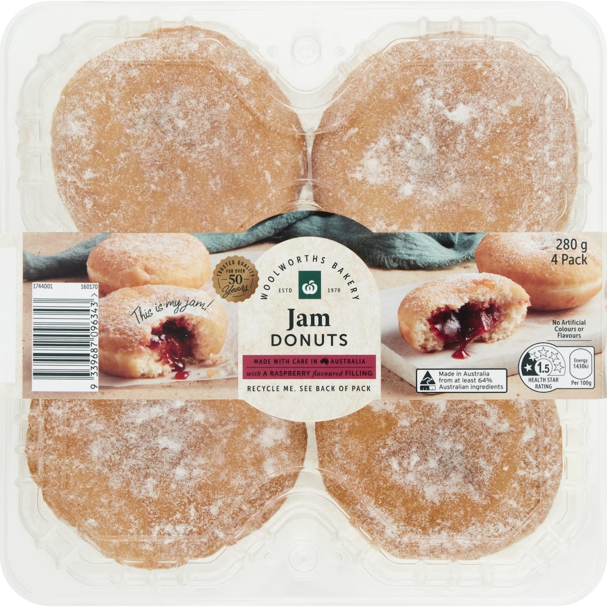 Woolworths Jam Filled Donuts 4 Pack bunch