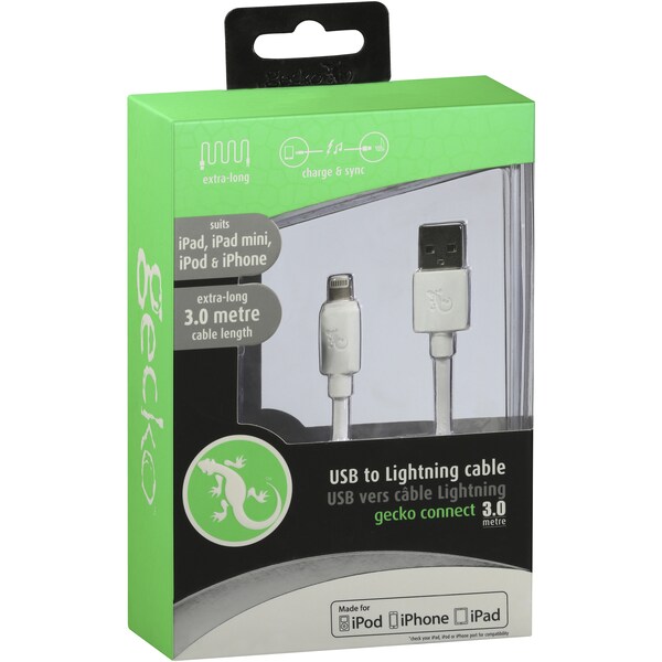 Gecko Usb & Cable White 3m 3.0m Each