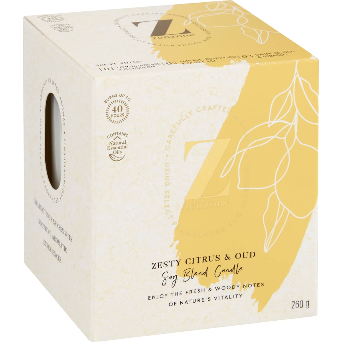 ZenZone Soy Blend Candle Zesty Citrus & Oud 260g bunch