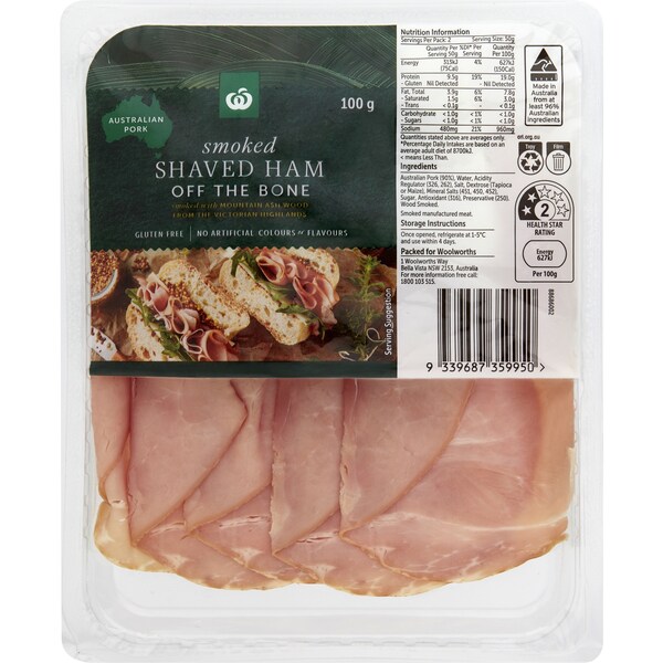 Woolworths Smoked Shaved Ham Off The Bone 100g