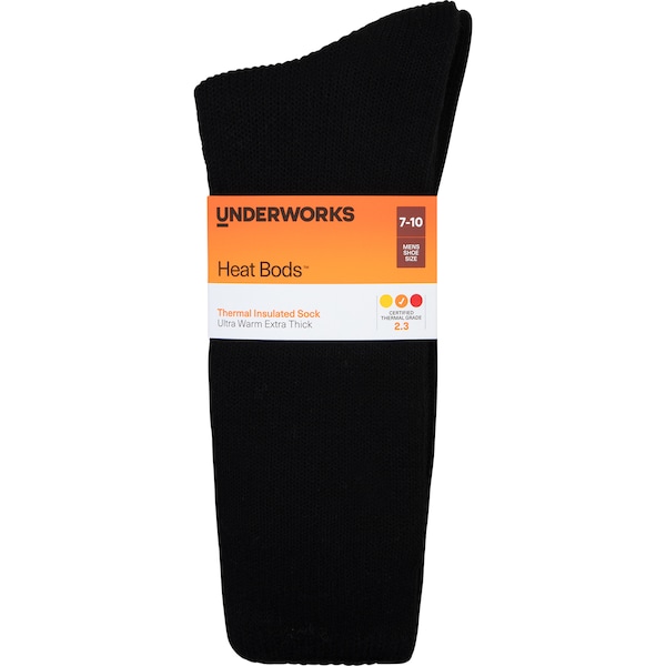 Underworks Mens Heat Bod Socks Thermal Black 7-10 each