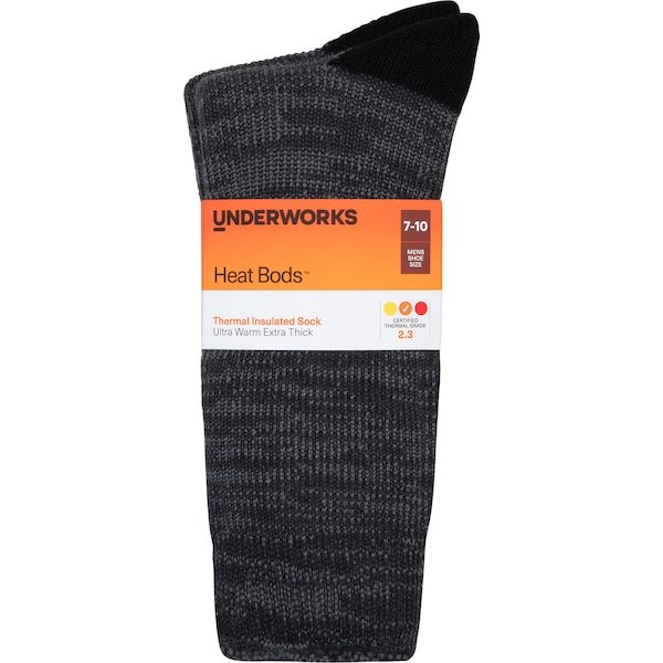Underworks Mens Heat Bod Socks Thermal Grey 7-10 each