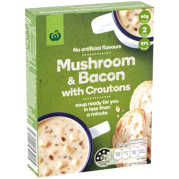 Woolworths Instant Soup Mushroom & Bacon With Croutons 60g