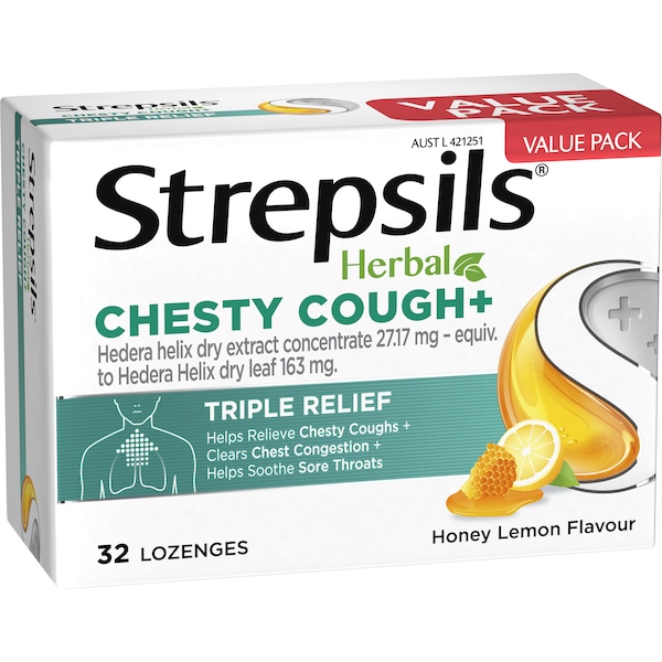 Strepsils Herbal Chesty Cough Triple Relief Lozenges 32 pack