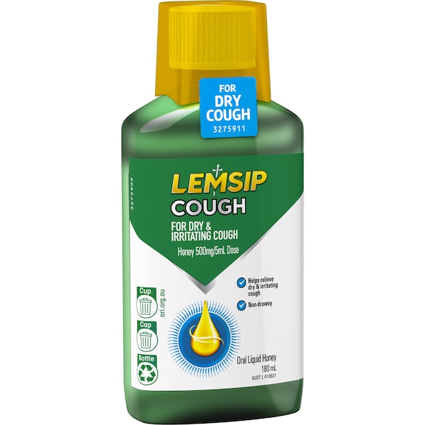 Lemsip Cold & Flu Dry Cough Liquid With Honey 180mL