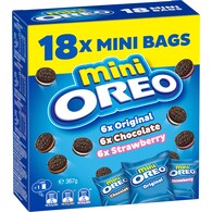 Oreo Mini Cookies Original Choc & Strawberry Bags 18 pack