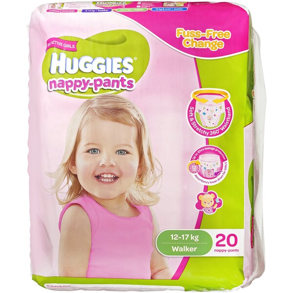 Huggies Nappy Pants Walker 14-18kg Girl 20pk Convenience