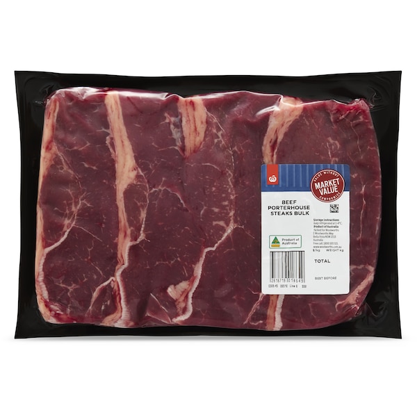 Woolworths Market Value Beef Porterhouse Steak 900g - 1.2kg