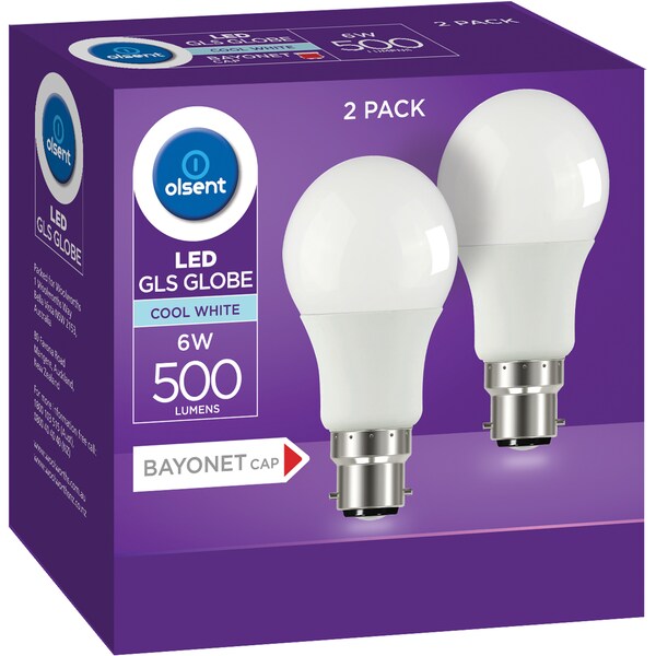 Olsent Led Gls Bc 6W 500Lm Cw 2 pack