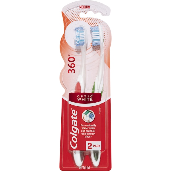 Colgate 360 Degrees Optic White Platinum Toothbrush Medium 2 pack