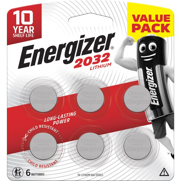 Energizer 2032 CR2032 Lithium Coin Battery 6 pack