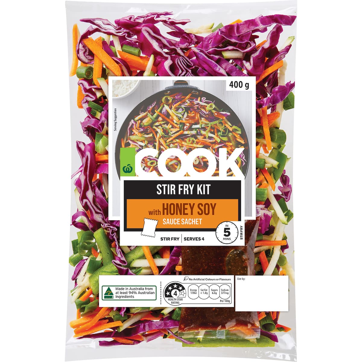 Woolworths COOK Stir Fry Kit With Honey Soy Sauce Sachet 400g bunch