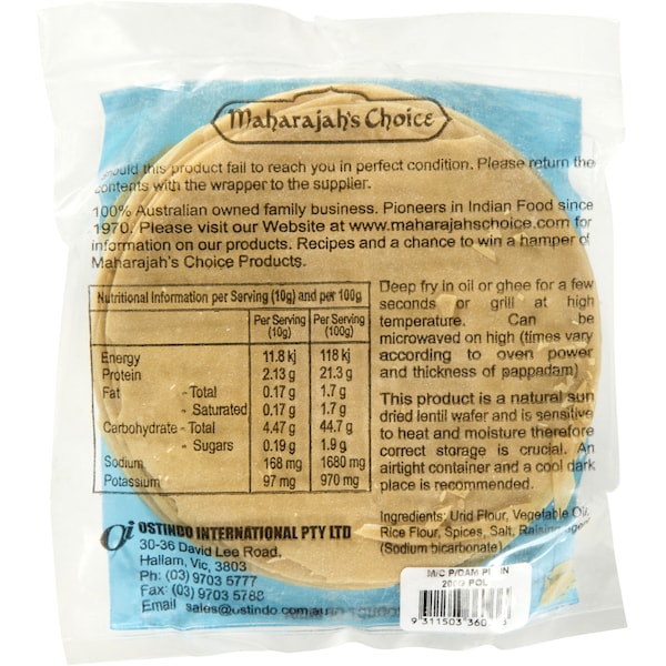 Maharajah's Choice Pappadam Plain 200g