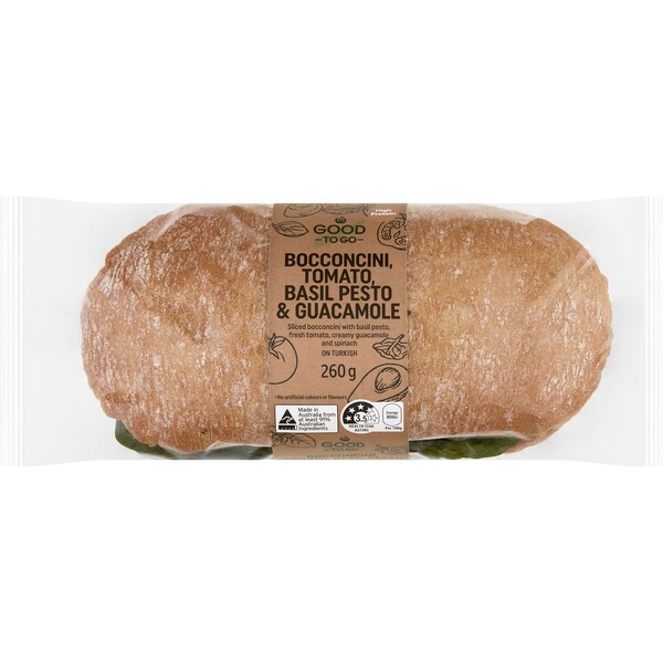 Woolworths Good To Go Bocconcini, Tomato Avocado & Basil Roll 260g
