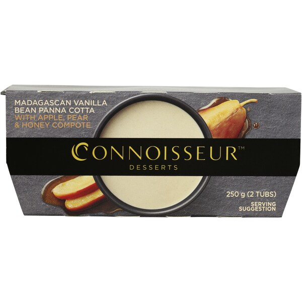 Connoisseur Vanilla Bean Panna Cotta With Apple Pear & Honey 2x125g