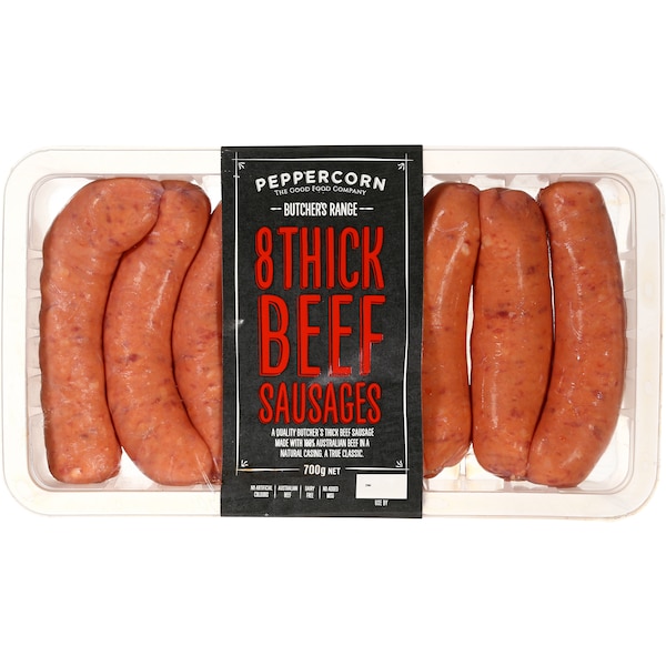 Peppercorn Butcher Beef Sausage Thick 8pk 700g