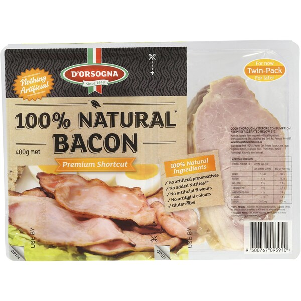D'Orsogna 100% Natural Shortcut Bacon Shortcut Bacon 400g