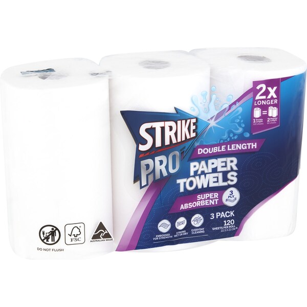 Strike Pro Double Length 3 Ply Paper Towel 3 x 120 pack