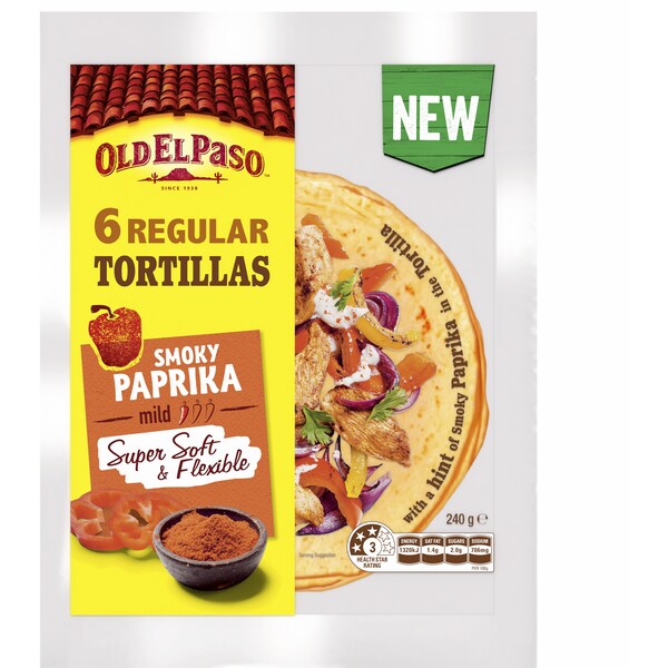 Old El Paso Smoky Paprika Mild Regular Tortilla Wraps 6 pack