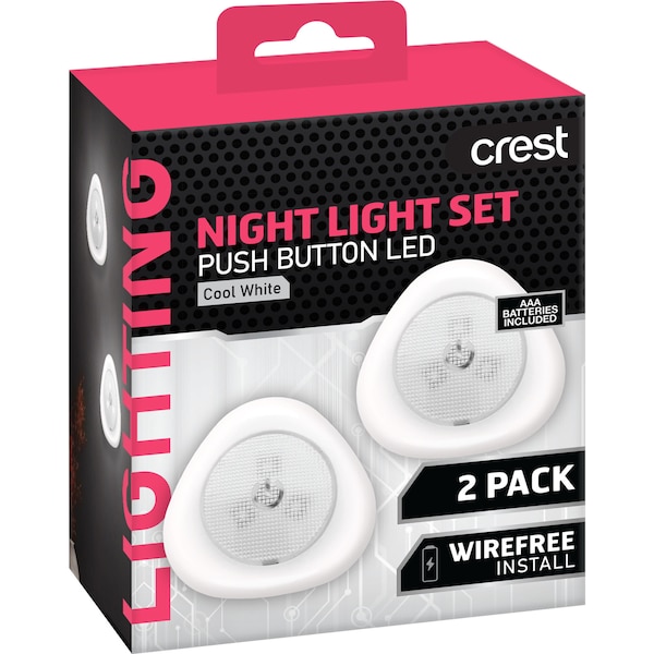 Crest Night Light Set Push Button LED 2 pack