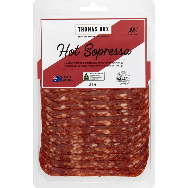 Thomas Dux Sliced Hot Sopressa 100g