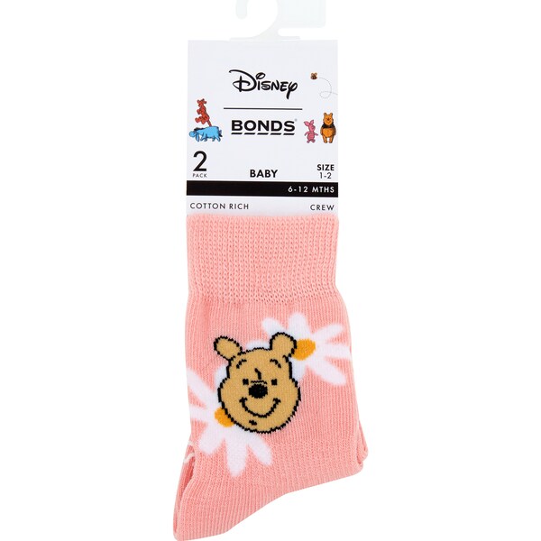 Bonds Disney 100 Crew Socks Pink 2 pack