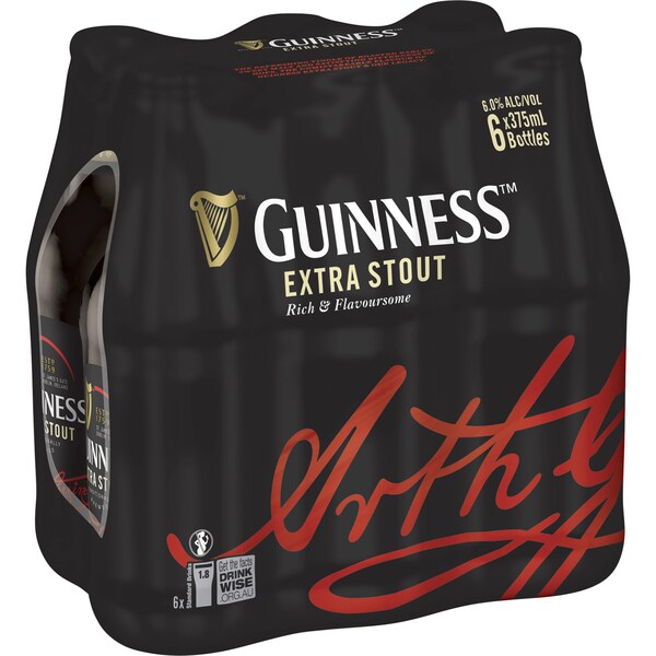 Guinness Extra Stout Bottles 375mL x 6 pack
