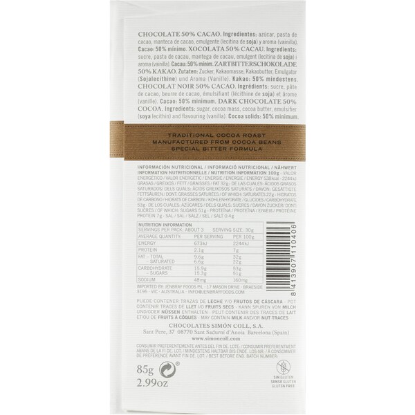 Simon Coll Dark Chocolate Block 85g