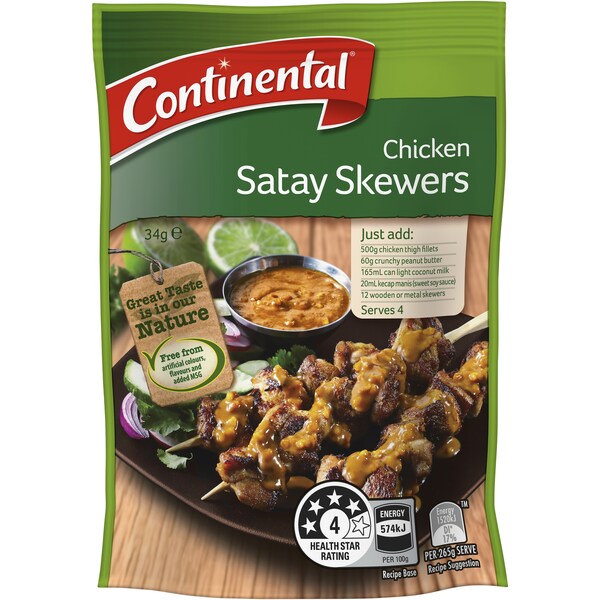 Continental Recipe Base Chicken Satay Skewers 34g