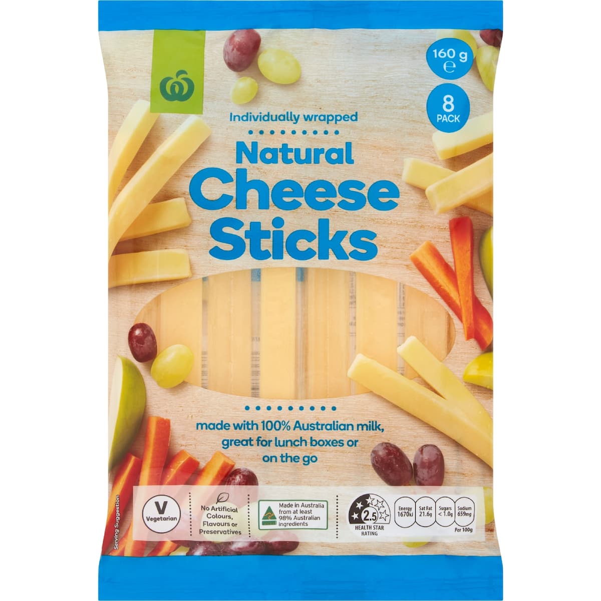 Woolworths Individually Wrapped Natural Cheese Sticks 160g bunch