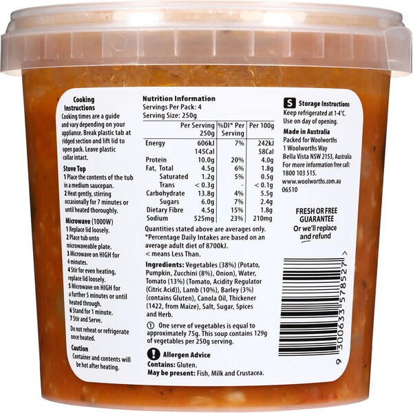 Woolworths Select Lamb And Barley Soup Low Fat 1l