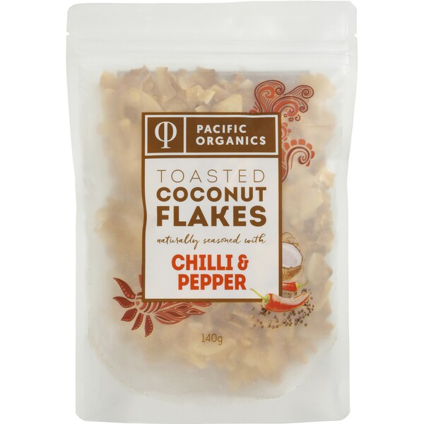 Pacific Organics Toasted Coconut Flakes Chilli Black Pepper 140g
