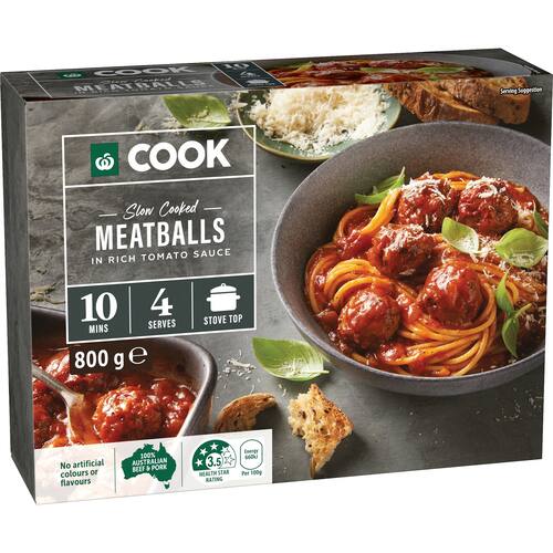 Woolworths COOK Slow Cooked Meatballs In Rich Tomato Sauce 800g bunch