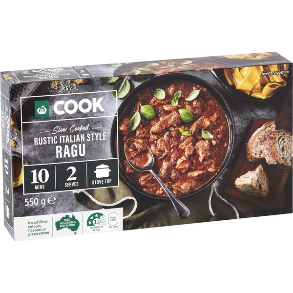 Woolworths COOK Slow Cooked Rustic Italian Style Ragu 550g