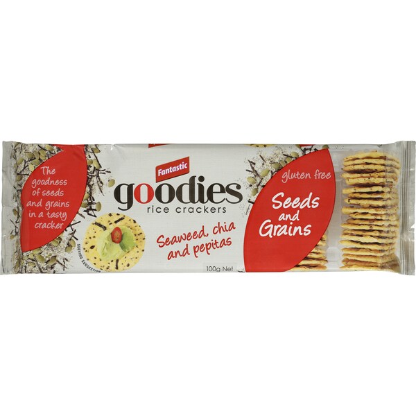 Fantastic Goodies Rice Crackers Seaweed, Chia & Peppercorn 100g