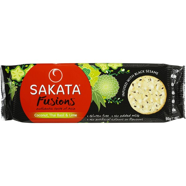 Sakata Fusions Rice Crackers Coconut, Thai Basil & Lime 90g