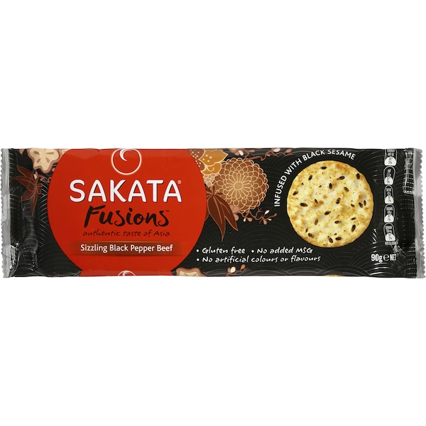 Sakata Fusions Rice Crackers Sizzling Black Pepper Beef 90g