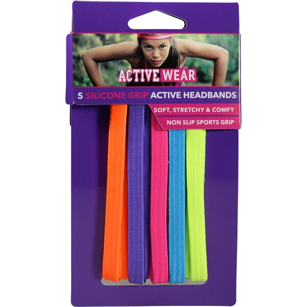 Active Wear Headbands Silicone Grip Soft 5 Pack