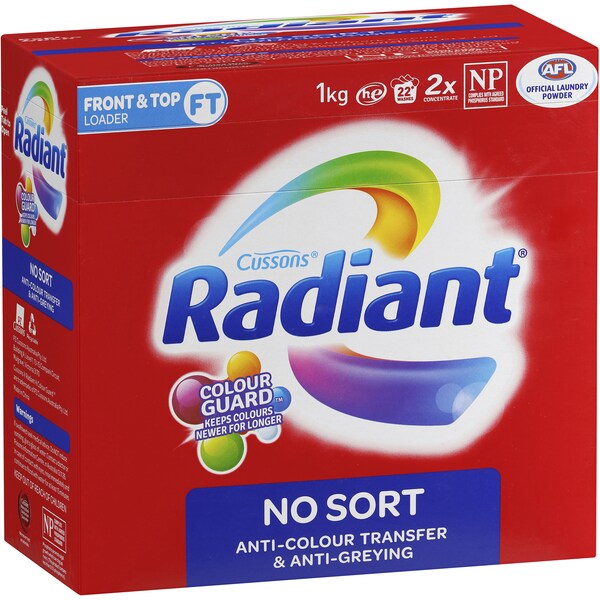 Radiant No Sort Laundry Powder Front & Top Loader 1kg