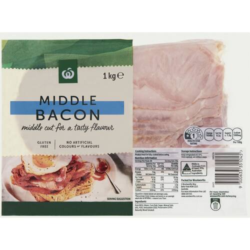 Woolworths Middle Bacon 1kg bunch