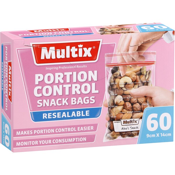 Multix Resealable Portion Control Snack Bags 60 Pack