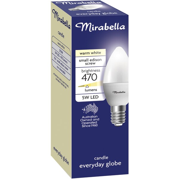 Mirabella LED Candle SES 5W 470LM Warm White each