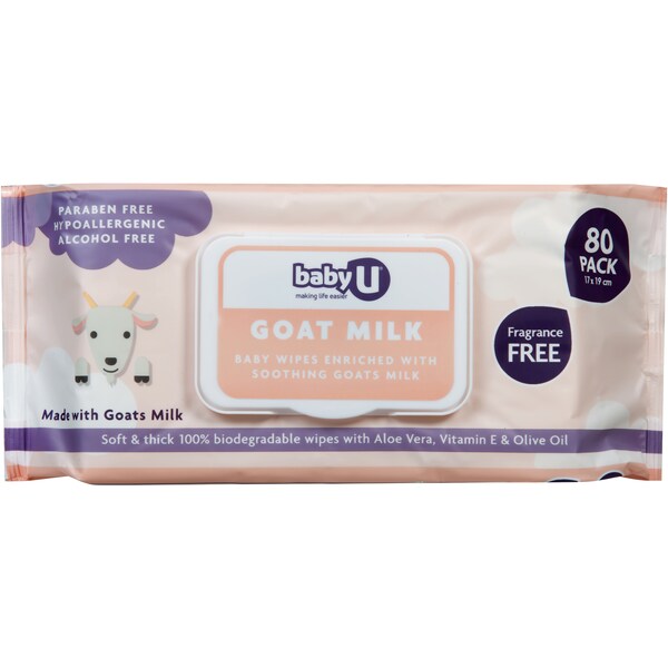 Baby U Goats Milk Baby Wipes Fragrance Free 80 pack